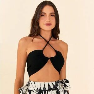 Anthropologie Farm Rio Knit Top in Black Size Small NWOT $100